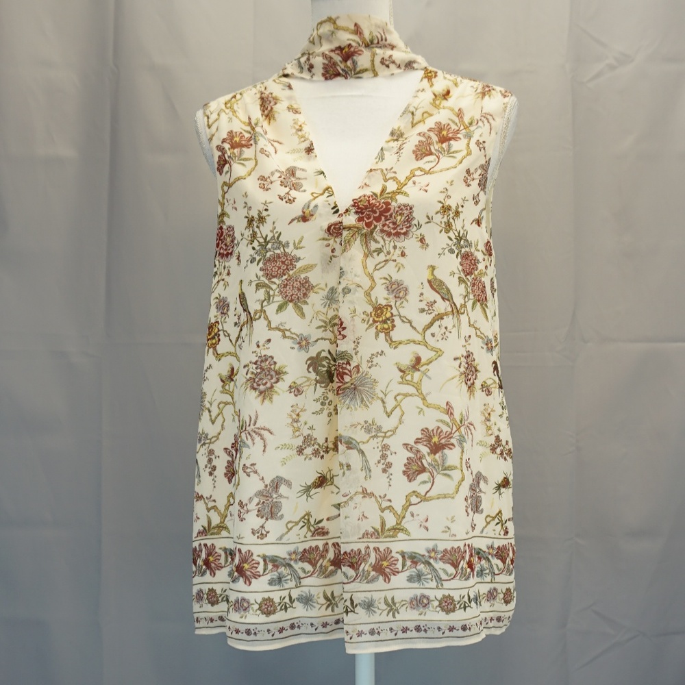 Max Studio Floral Choker Collar Blouse Top S